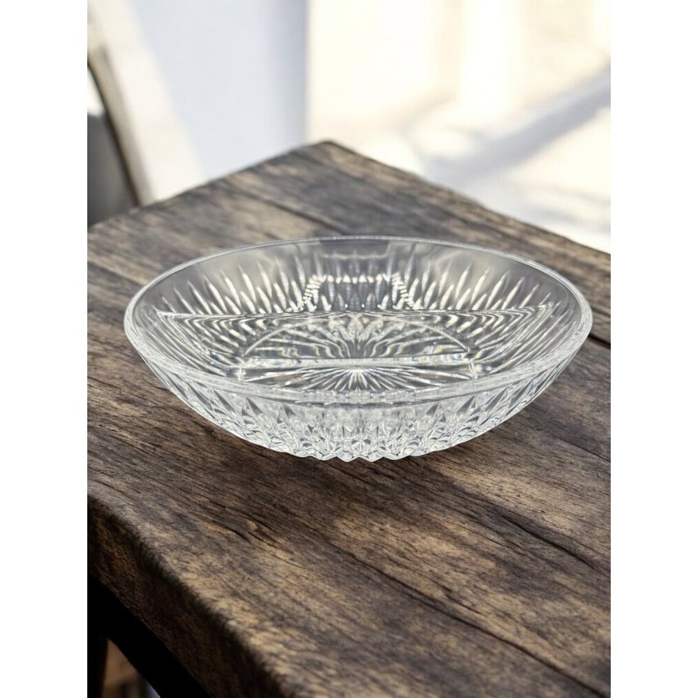 Vintage Princess House Divided Pressed Glass Serving Dish / bowl -8" circa 1980'